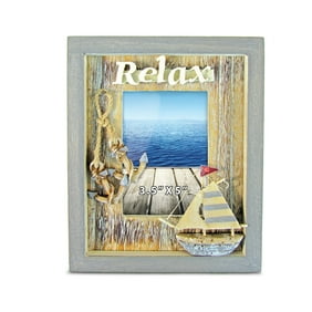 Nautical Beach Theme Home Decor Puzzled Coastal 4 x 6 Distressed Wooden Sail Boat Picture Frame Lake House Cruise Decoration Back Easel Handcrafted for Tabletops Office Desktop Tabletop Accent